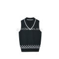 Boy's Knitted Jacquard Hem Stripe Neck School Vest